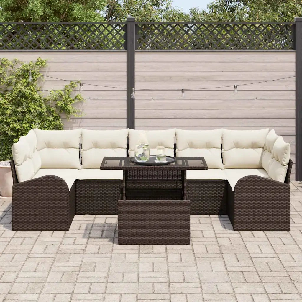Set Divano da Giardino con cuscino 8 pcs Marrone Poly Rattan