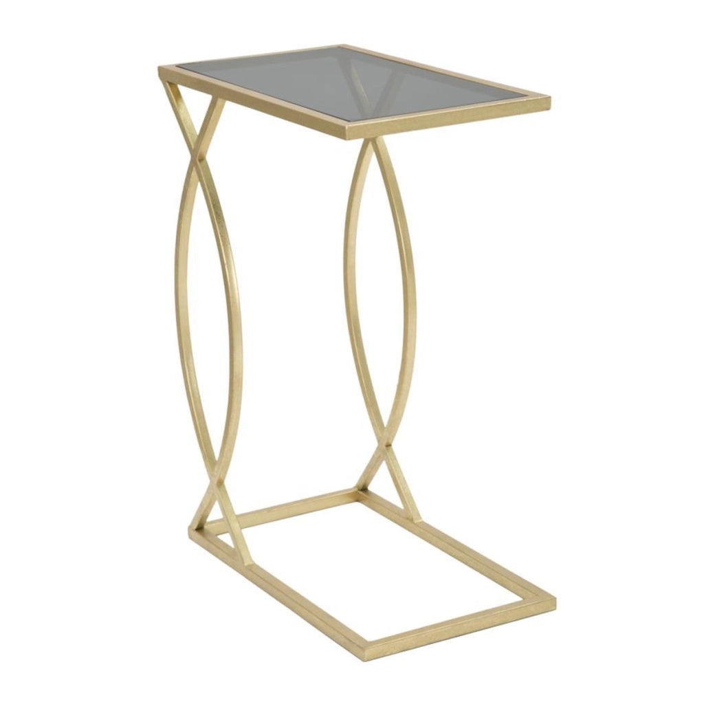 Tavolino da divano Glam in ferro oro e vetro nero 45,5x25,5x60 cm