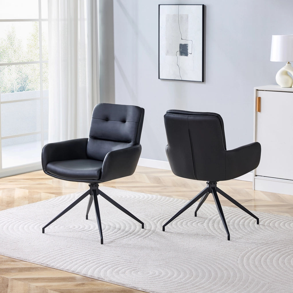 SEDIA Girevole 85 cm in PU Nero e Metallo Nero Set da 2 pezzi