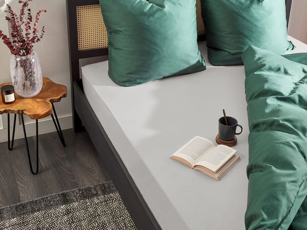 Lenzuolo con angoli cotone grigio chiaro 90 x 200 cm con bordi elastici modello classico a tinta unita camera da letto classica