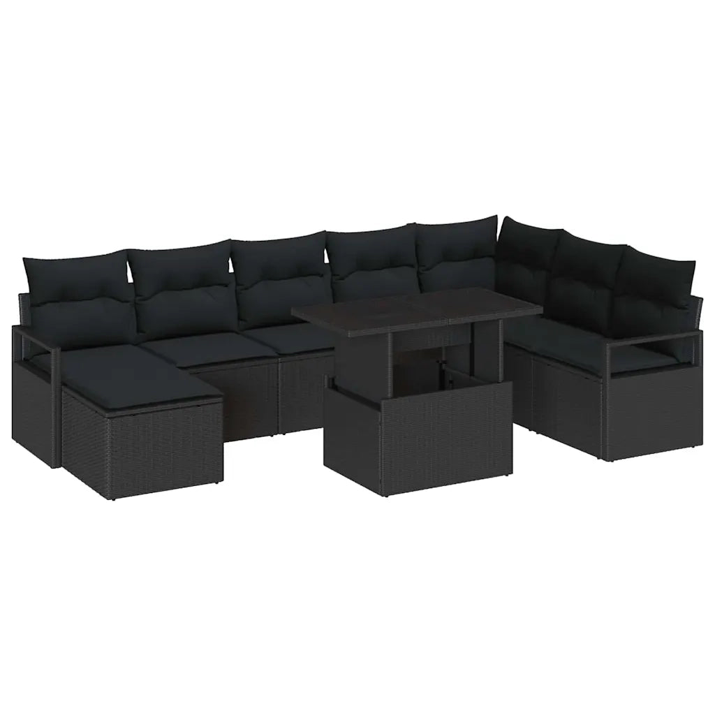 Set Divano da Giardino con cuscino 9 pcs Nero