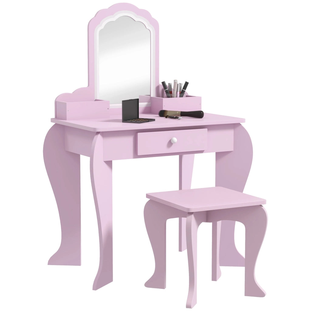 Toeletta con Specchio e Sgabello ¨C Xylo ¨C Legno Rosa con Cassetto