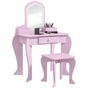 Toeletta con Specchio e Sgabello ¨C Xylo ¨C Legno Rosa con Cassetto