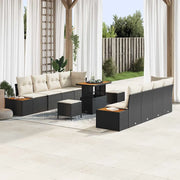 Set Divano da Giardino con cuscino 11 pcs Nero Poly Rattan