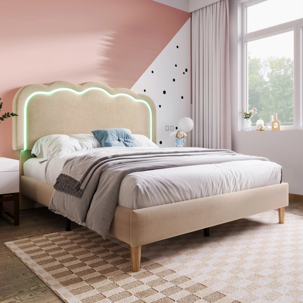 letto imbottito lino beige 140 x 200 cm