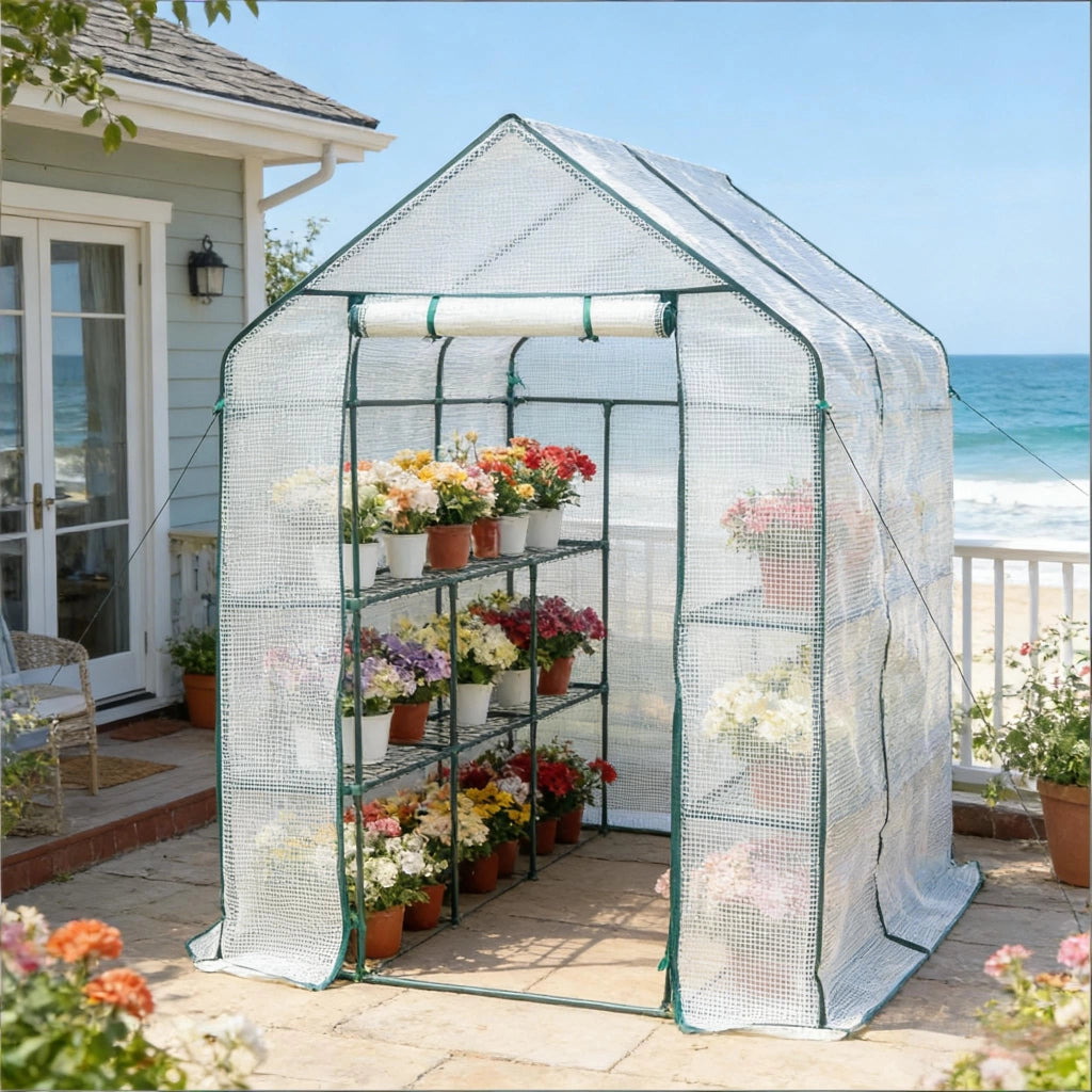 Serra da giardino in PVC e acciaio verniciato 143 x 215 x 195 cm, bianca