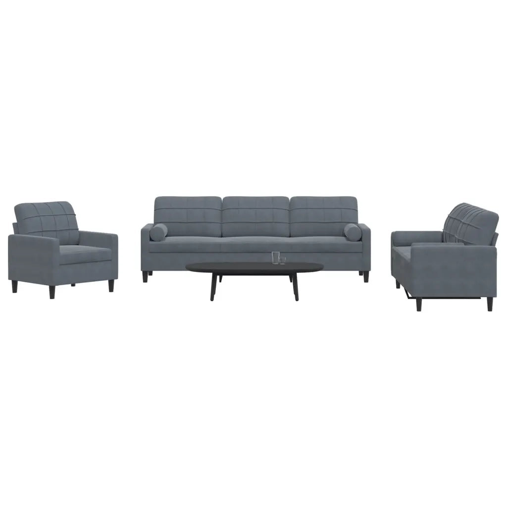 Set di Divani 3 pz con Cuscini e Rinforzi Grigio Scuro Velluto 3278452