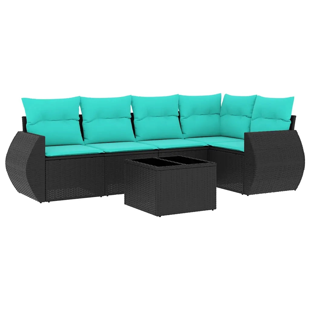 Set Divani da Giardino 6 pz con Cuscini Nero in Polyrattan 3221336