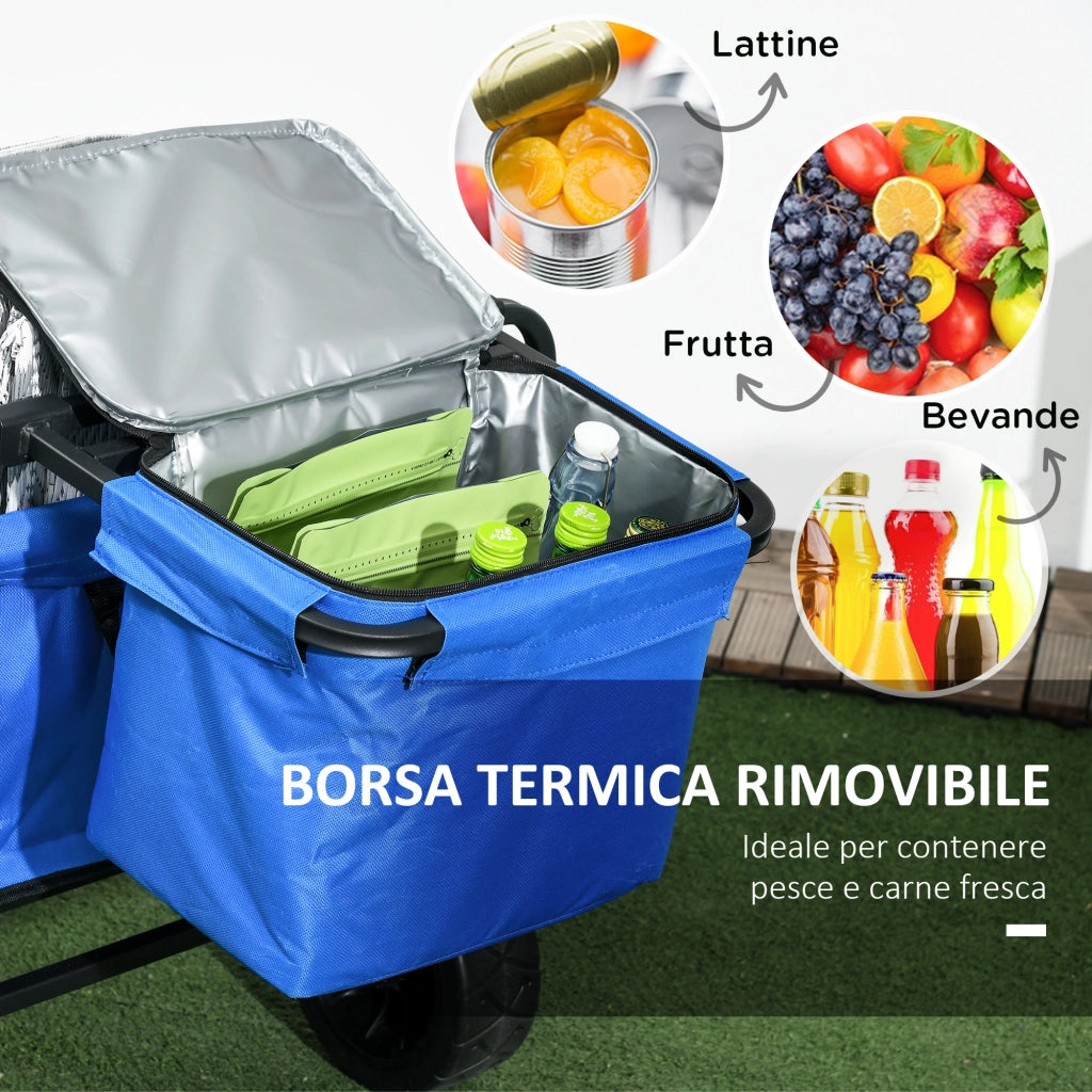 Carrello da Giardino 110L con Maniglia Telescopica e Borsa Termica 15L ¨C Xylo ¨C Acciaio Blu