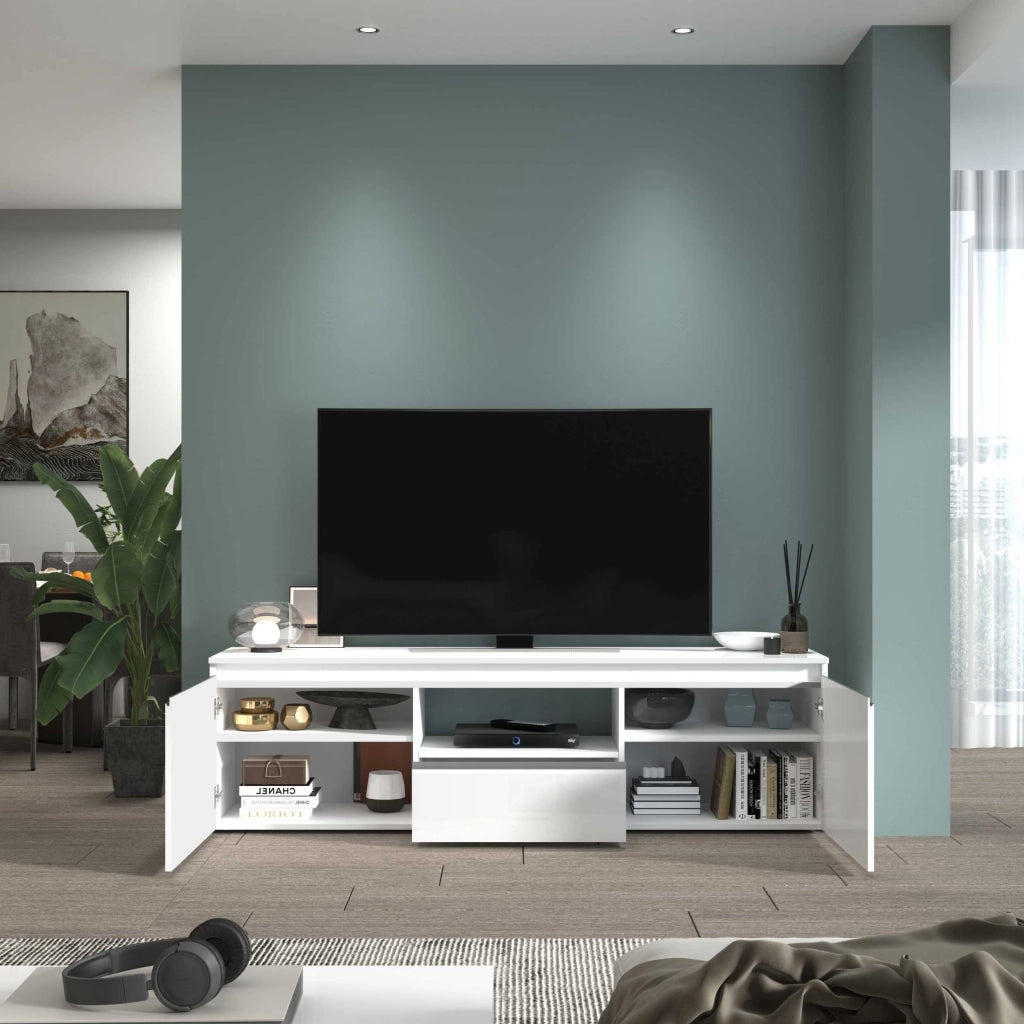 WHOUS Mobile porta tv Magic a 2 ante e 1 cassetto bianco lucido 180x40x50 cm