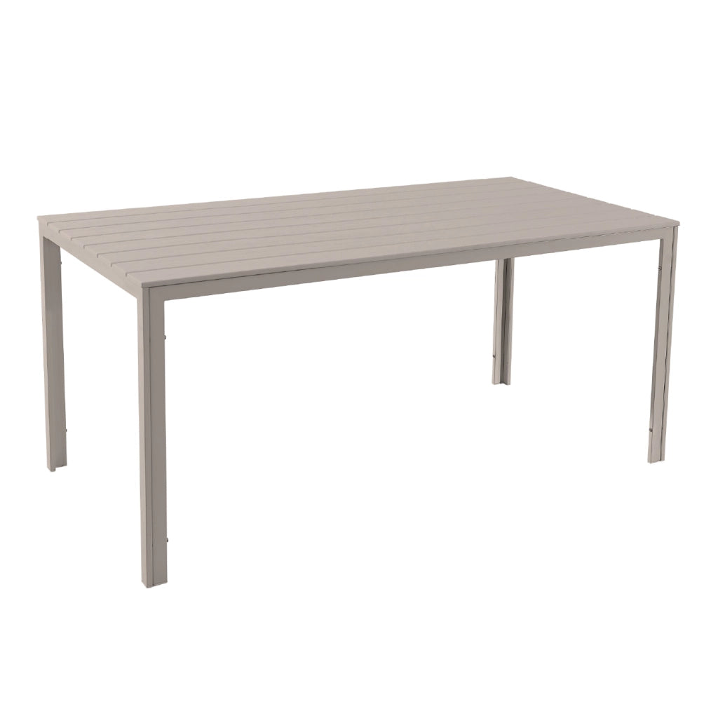 Tavolo da Esterno 6/8 Posti in Acciaio Inox e HDPE Effetto Legno – Tavolo Giardino Grande Resistente a Pioggia, UV e Ruggine, Design Moderno per Terrazzo e Patio 154x78 cm  Beige