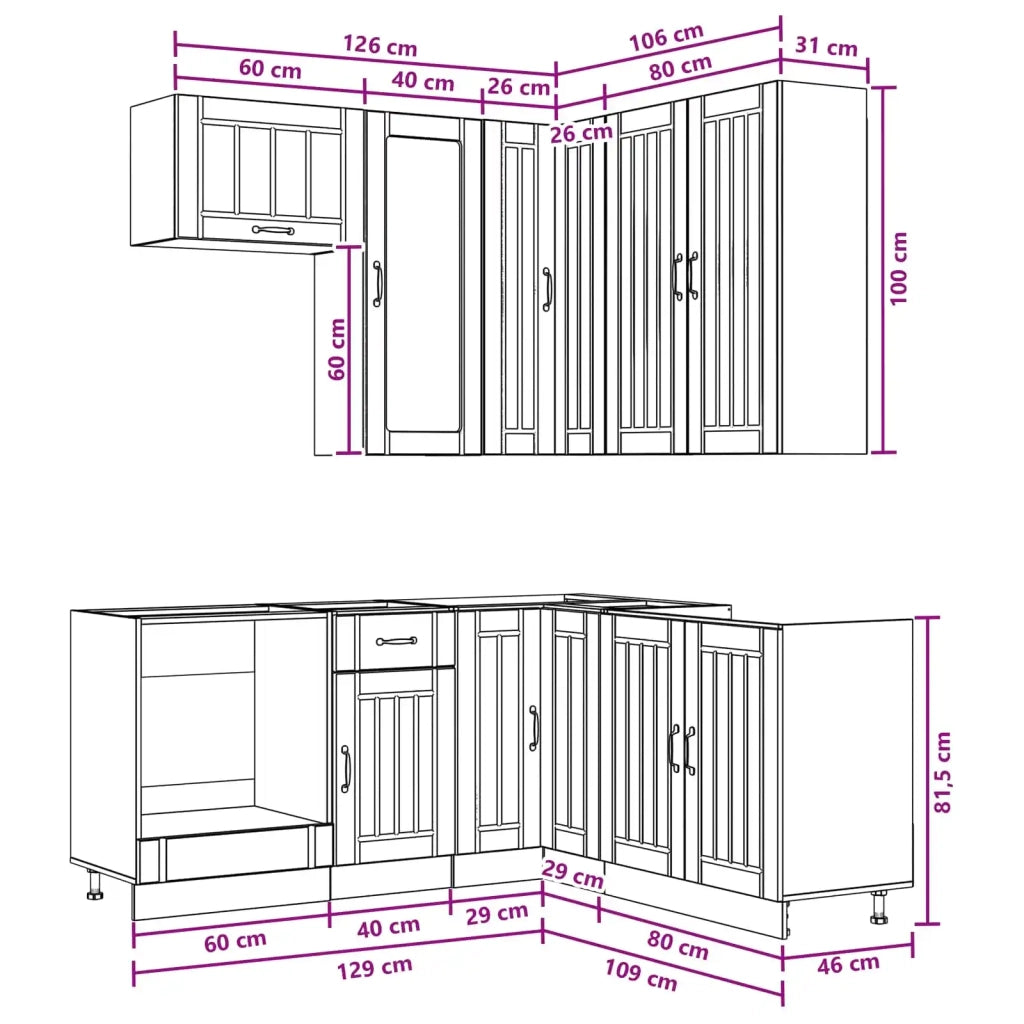 Unità Cucina LUCCA 8 pcs Rovere Fumo Legno ingegnerizzato 3438406