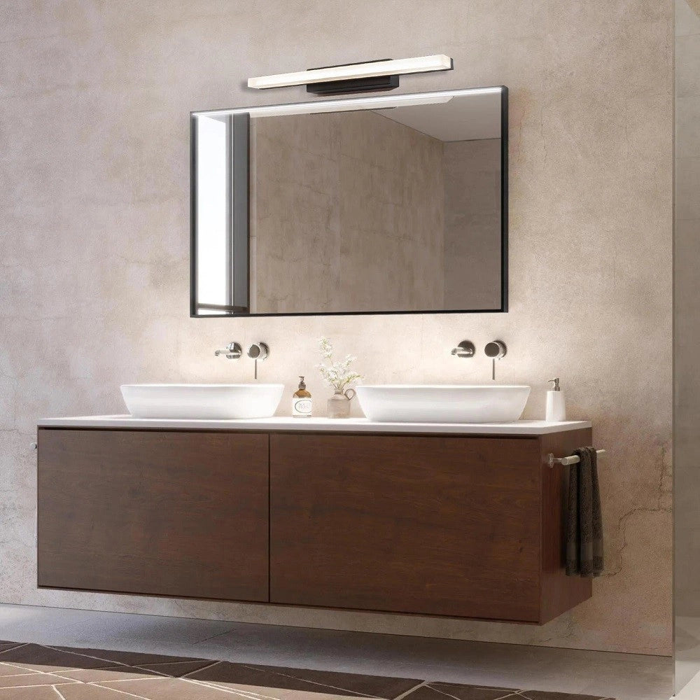Trade Shop - Applique Moderno Nero Lampada Parete Led 9w 4000k Luce Specchio Bagno Vetro Satinato -