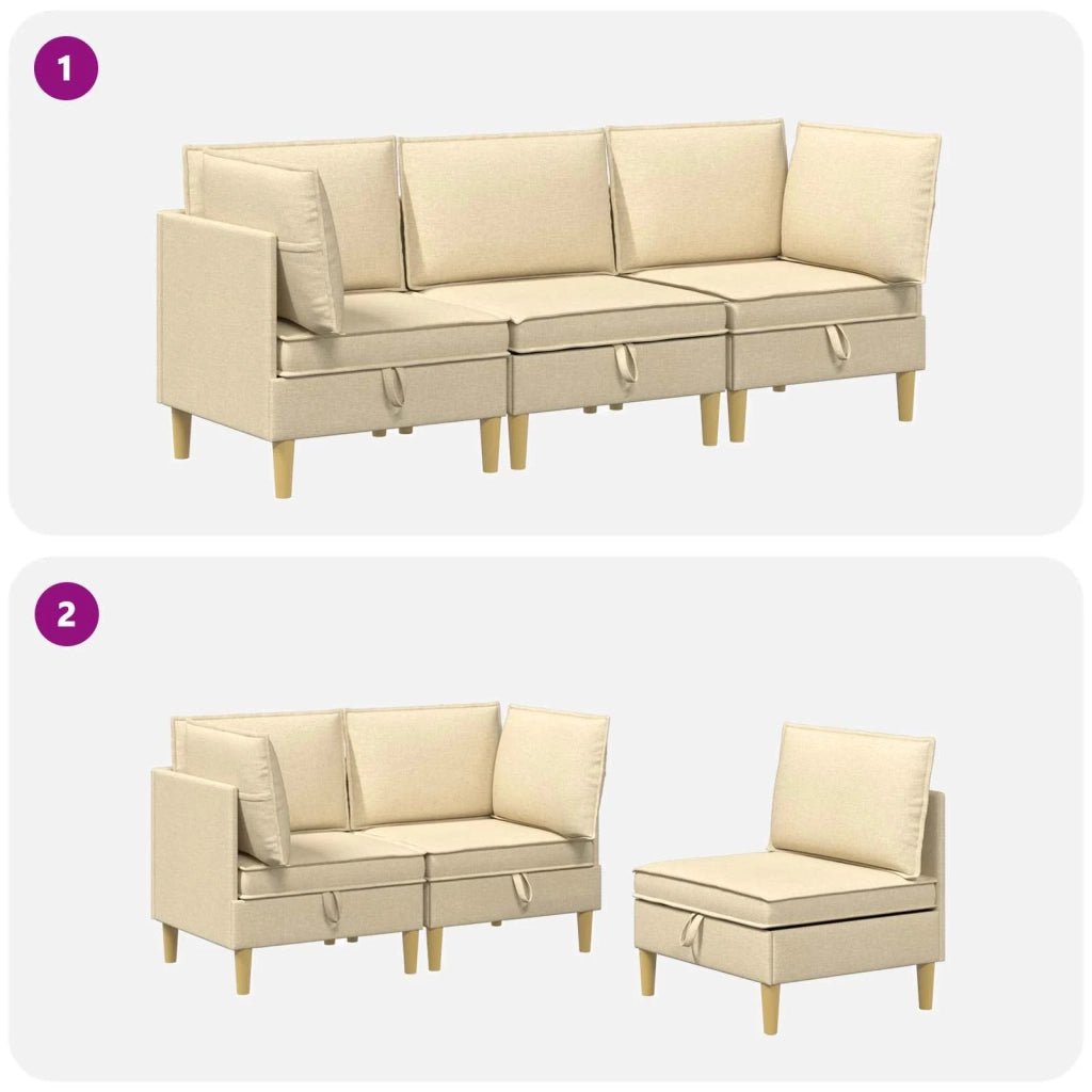 Set di mobili per il soggiorno con cuscino 3 pcs Crema Tessuto 3413708