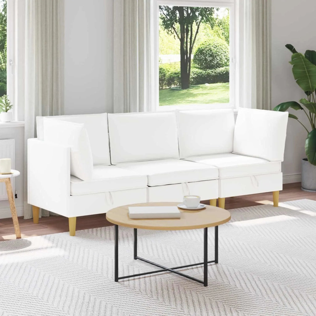 Set di mobili per il soggiorno con cuscino 3 pcs Bianco Tessuto 3413718