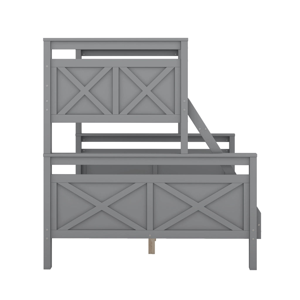 DESMIU Letto a castello 90 × 200 cm e 140 × 200 cm 2 posti con scala, sponde di sicurezza, senza materasso, grigio