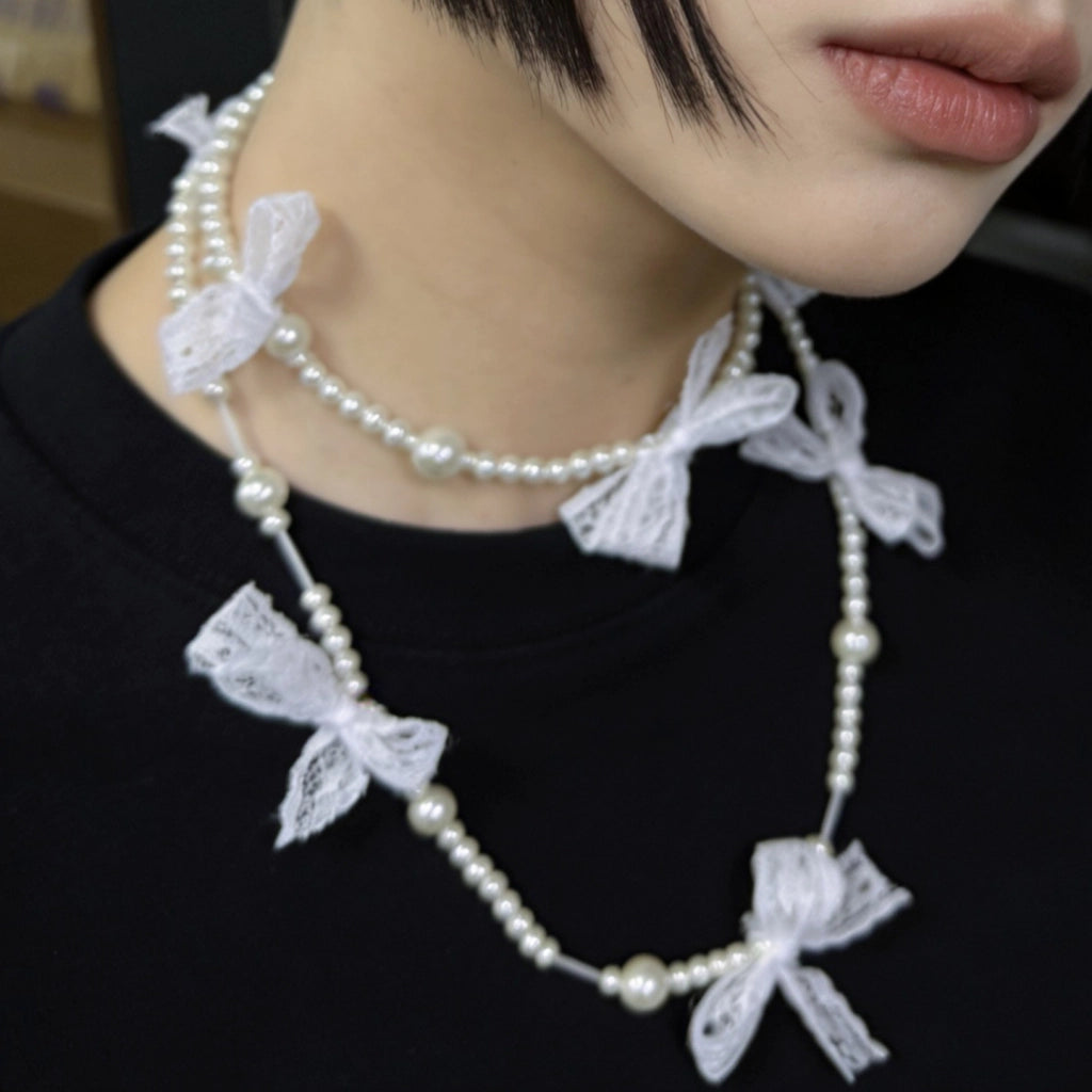 Collana di lusso con fiocco in pizzo e perle