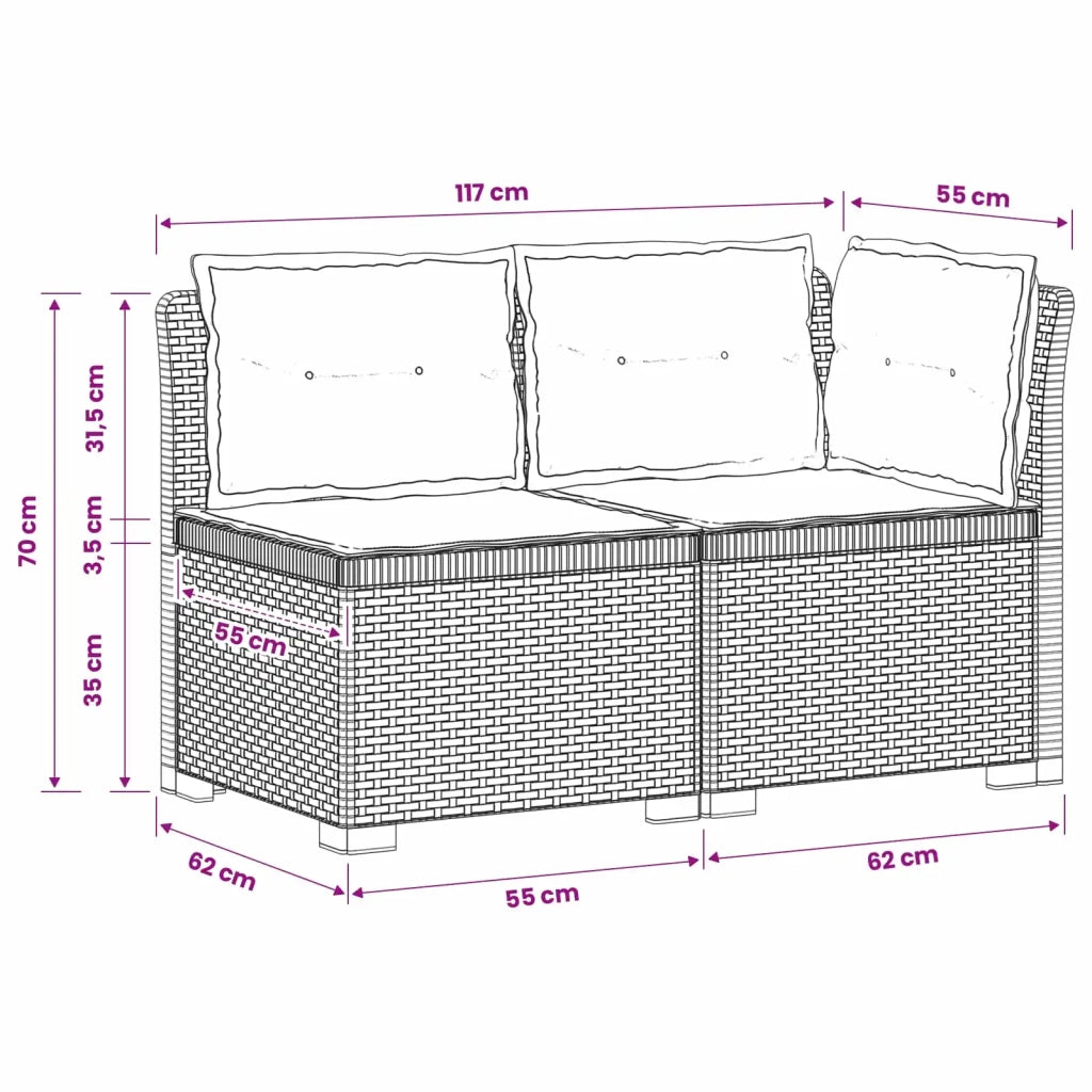Divano da esterno-Divano da Giardino a 2 Posti con Cuscini Aspetto Rattan PP 643779