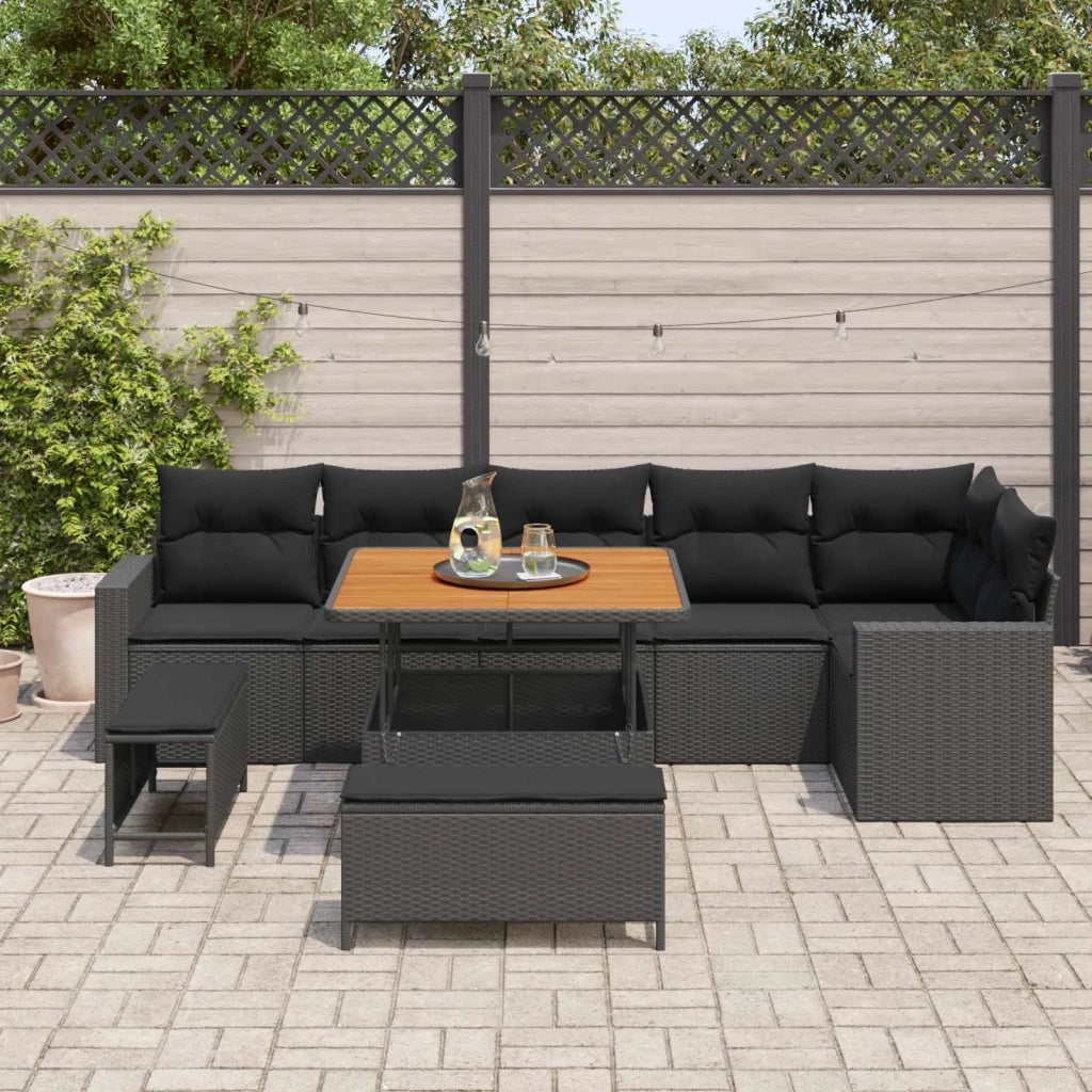 Set Divano da Giardino con cuscino 11 pcs Nero polyrattan