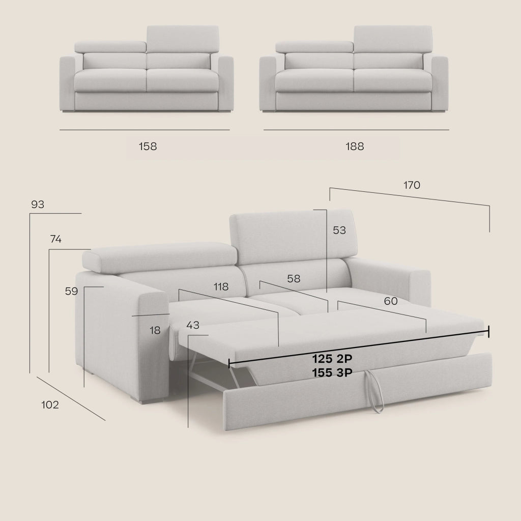 Dylan Divano con pouf estraibile 188 cm tortora