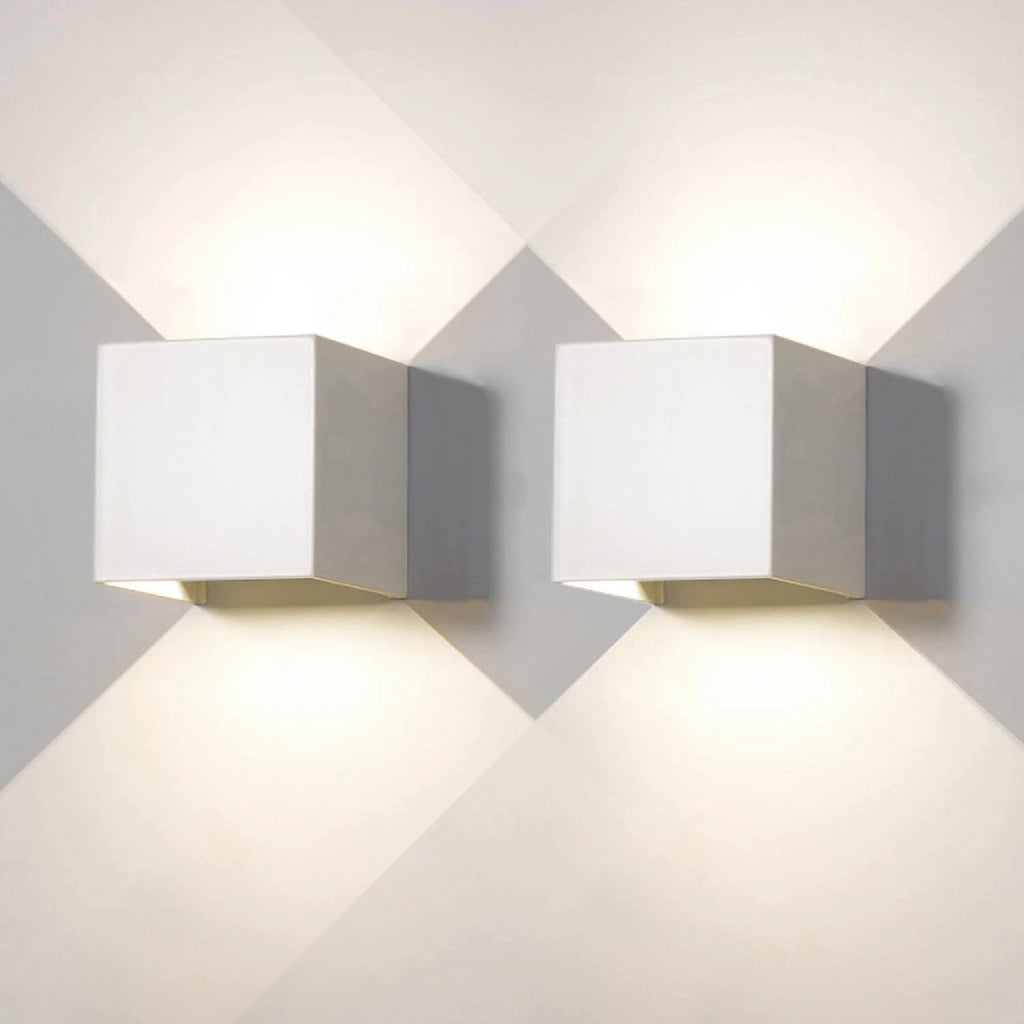 Set 2 Pezzi Applique LED da Parete 2 LED Design Quadrato IP65 Interno/Esterno Luce Naturale o Fredda Nero o Bianco Luce Naturale - Bianco