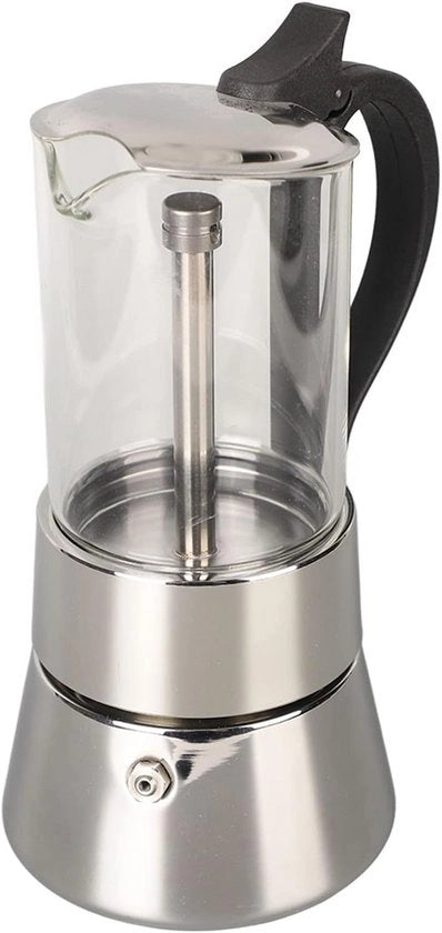 Caffettiera in Acciaio Inossidabile per 4 Tazze - Macchina per Caffè Italiana con Superficie in Vetro