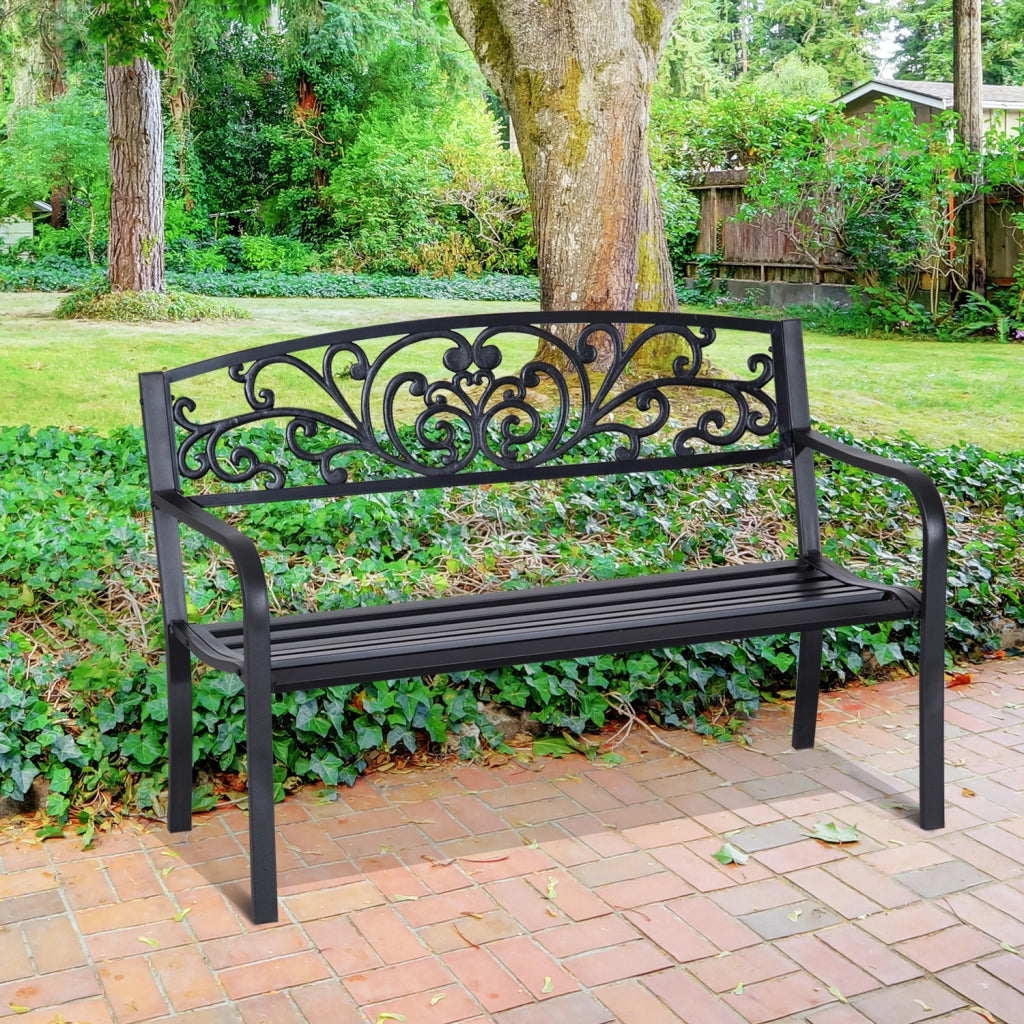 Panchina da Giardino ¨C Zephmum ¨C Acero Fuso Nero 2 Posti 127x60x87 cm