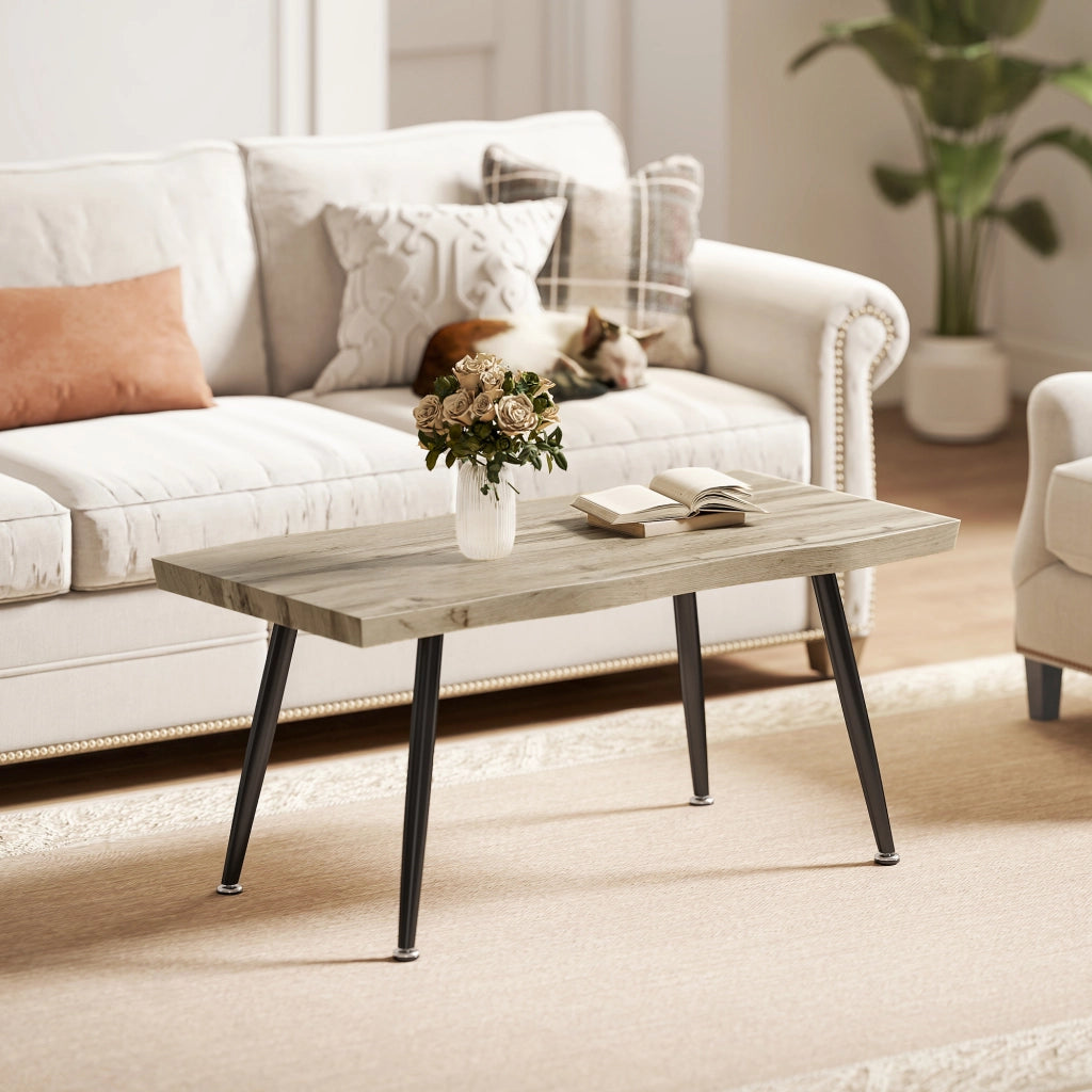 Tavolino da caff¨¨ curvo ¨C Xylo ¨C legno rovere piano spesso 4cm gambe acciaio 100x50x45cm