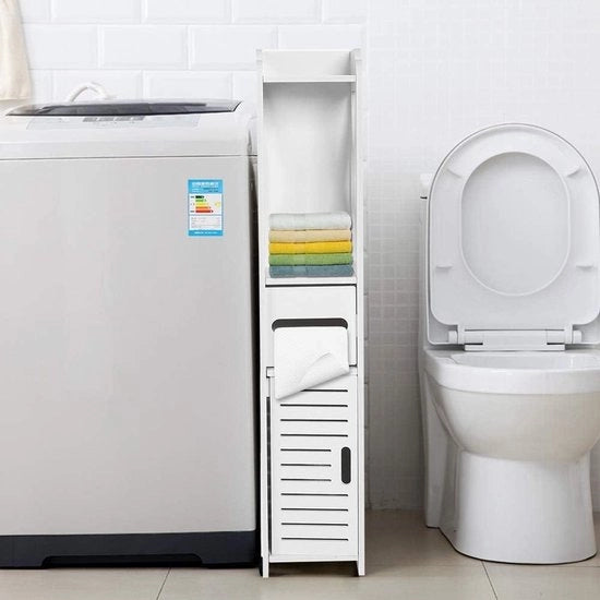 Cassettone da bagno in legno cassettone da bagno con appoggio e porta oggetti multifunzionale con porta scorrevole 80 x 155 x 15 cm