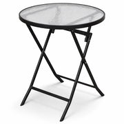 Tavolo Pieghevole Rotondo da Esterno Ø60x71cm con Struttura in Acciaio e Piano in Vetro Nero
