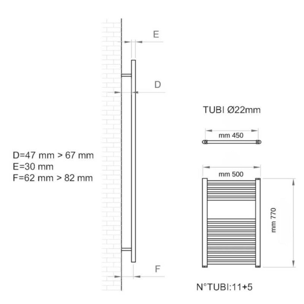Termoarredo scaldasalviette tubolare tondo in acciaio bianco opaco *** finitura- bianco opaco, misure h770xl500xi450 ...