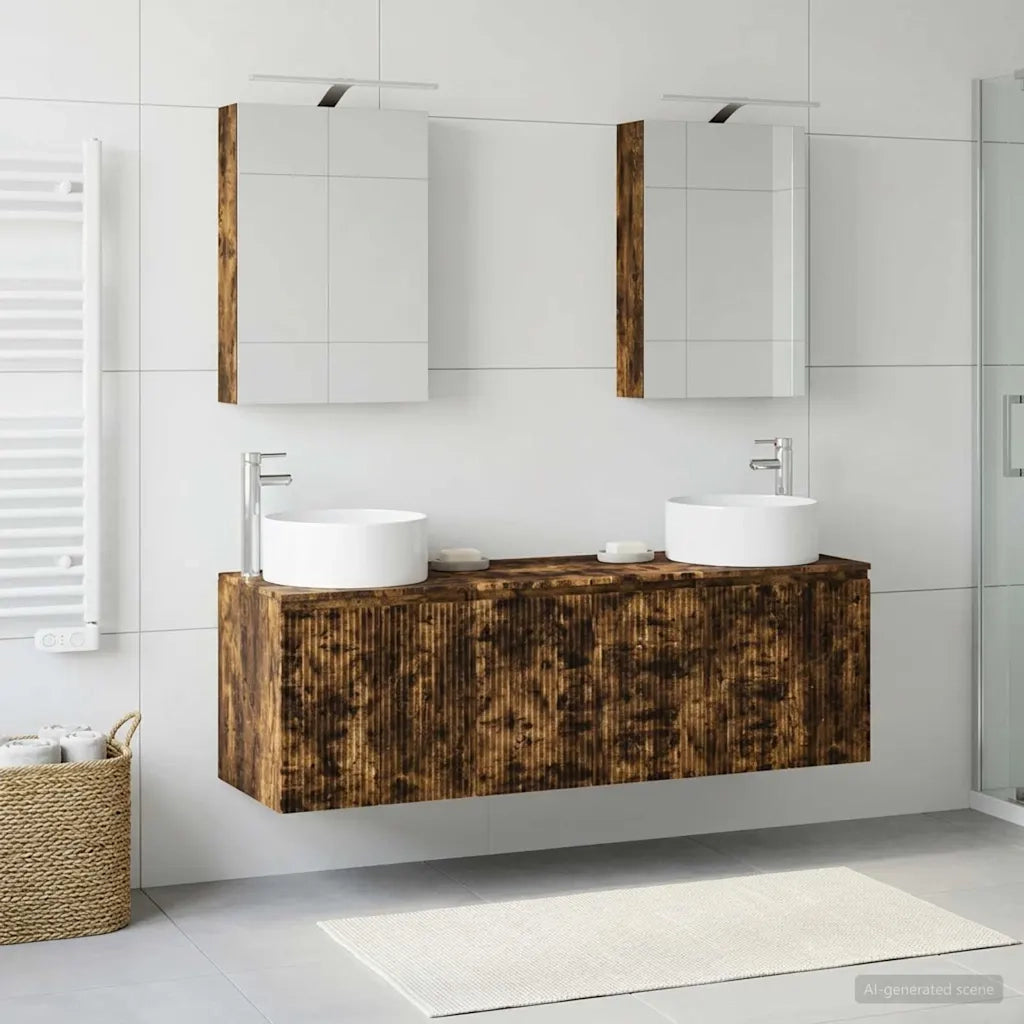 Set di Armadi da Bagno 5 pz Rovere Fumo Legno ingegnerizzato 3406555