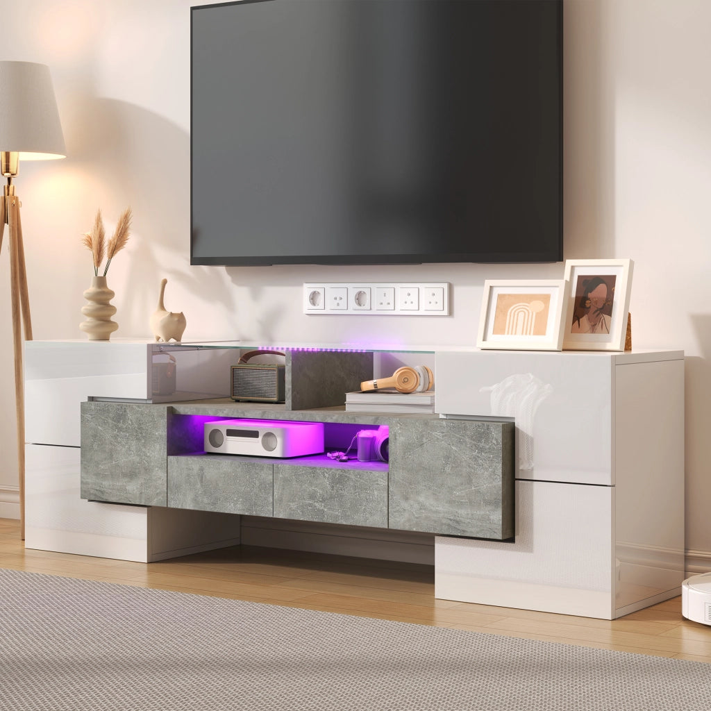 Mobile TV elegante - Zephmum- 145 cm bianco lucido LED illuminazione