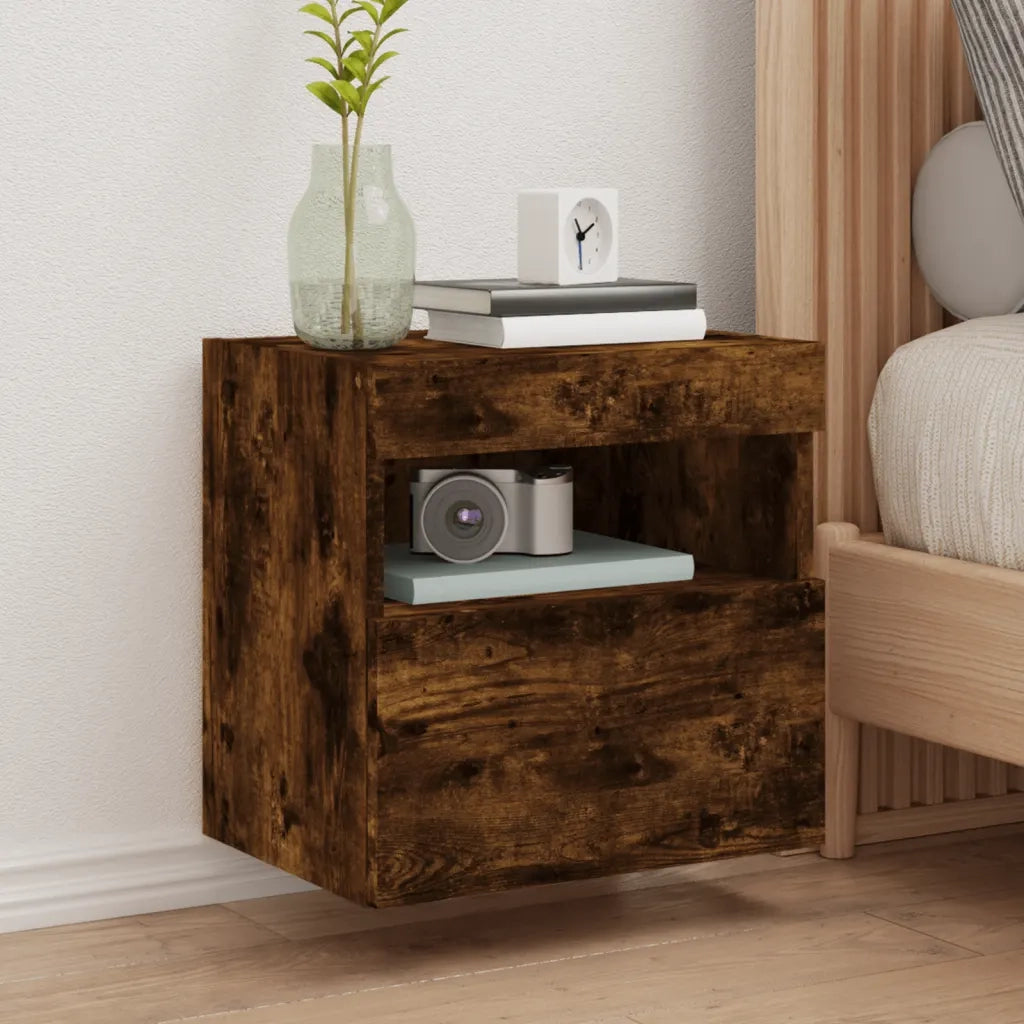 Mobili TV a Parete con Luci LED 2pz | Armadietto TV | Mobile Porta TV Rovere Fumo 40x30x40 cm