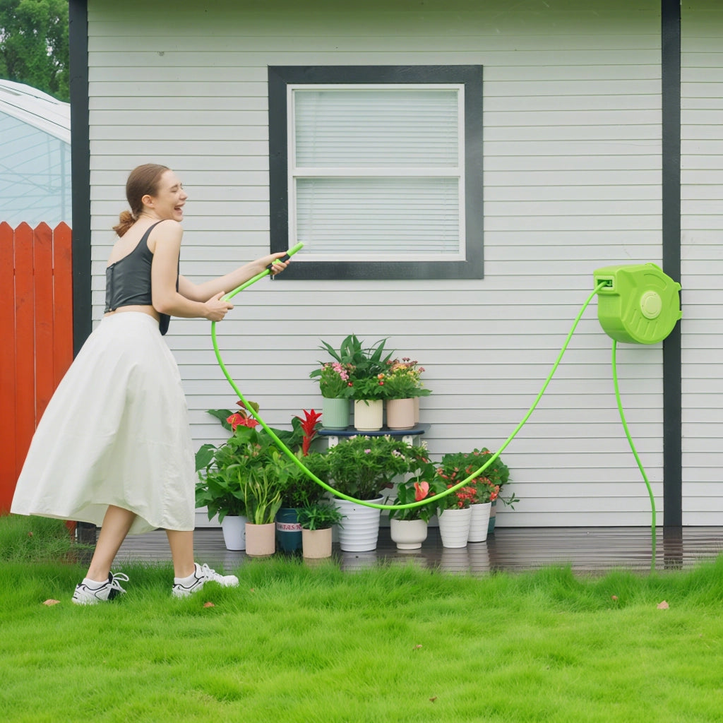 Avvolgitubo da Giardino Retrattile con Tubo 15 m ¨C zephmum ¨C Verde Plastica