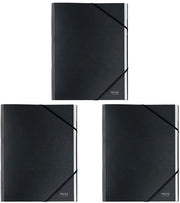 Cartellino A4, 6 compartimenti integrati, chiusura con cinture elastiche, 100% riciclabile, ecocompatibile, Serie Riciclo, nero, 39140095 (confezione da 3)
