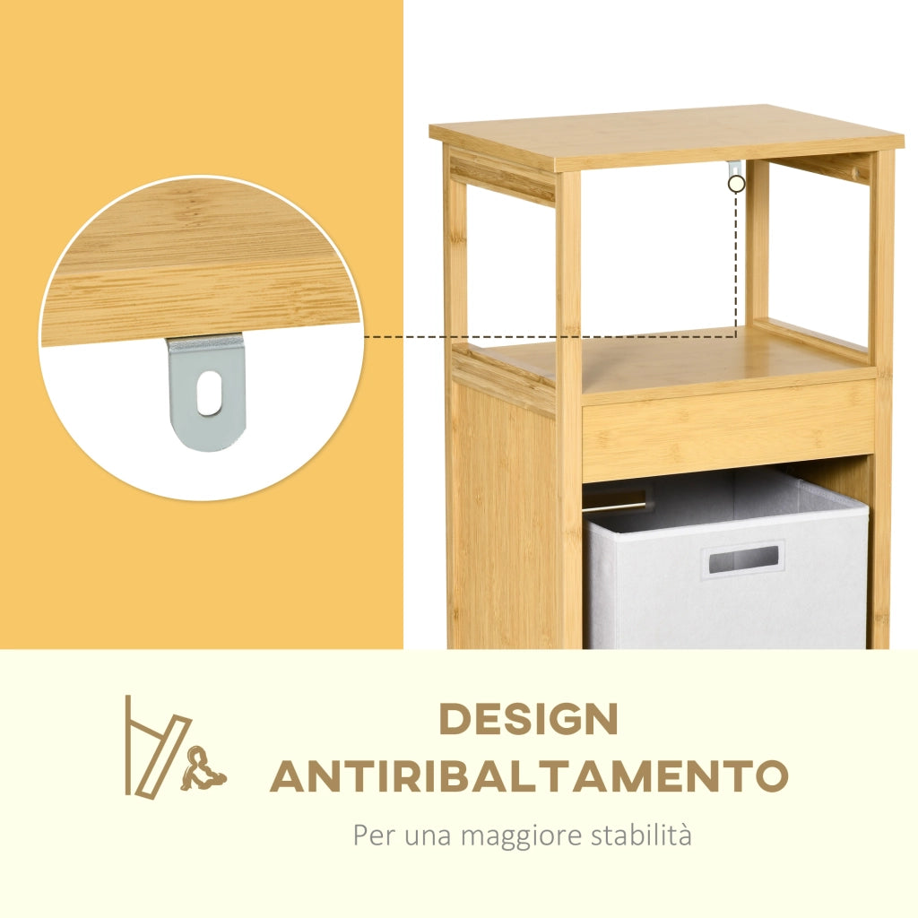 Mobiletto Bagno con Cesto ¨C zephmum ¨C MDF e Bamb¨´ 40x30x86.5cm