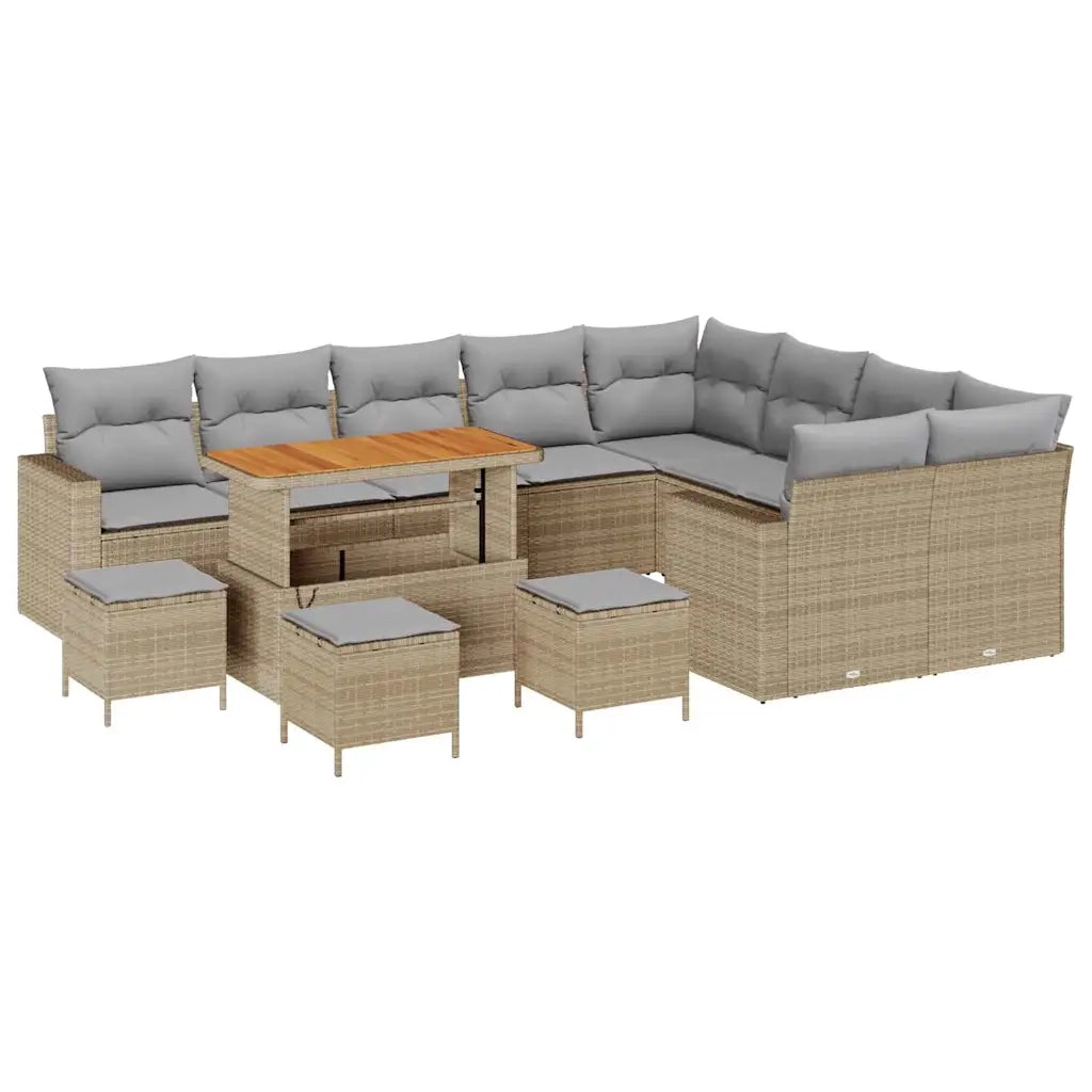 Set Divano da Giardino 14 pcs Beige e Grigio Chiaro polyrattan