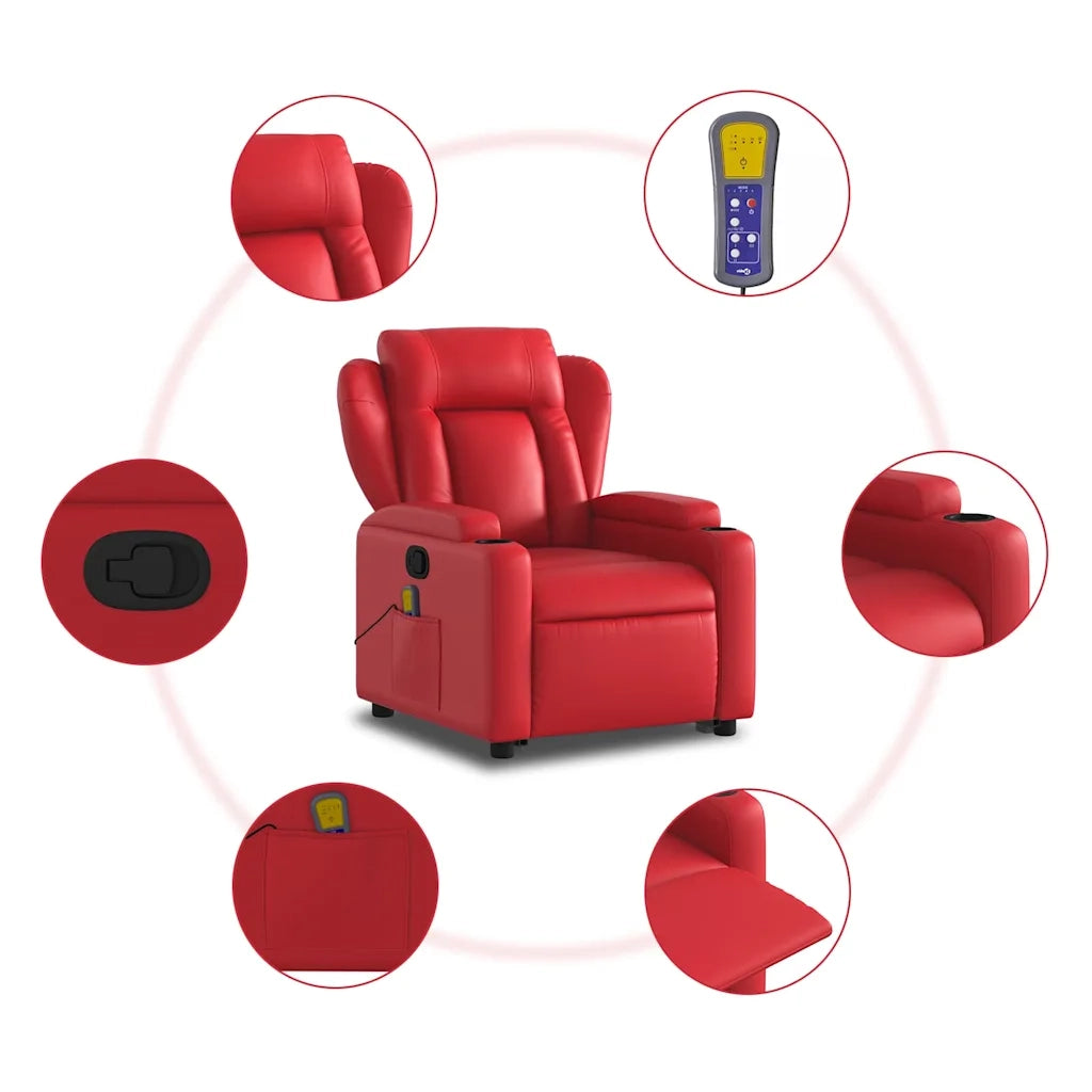 Poltrona | Sedia Relax Alzapersona Reclinabile Massaggio Rosso in Similpelle