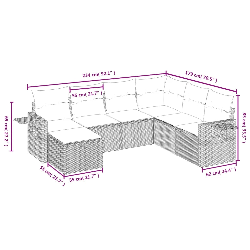 Set Divani da Giardino con Cuscini 7pz Nero Polyrattan 3263832