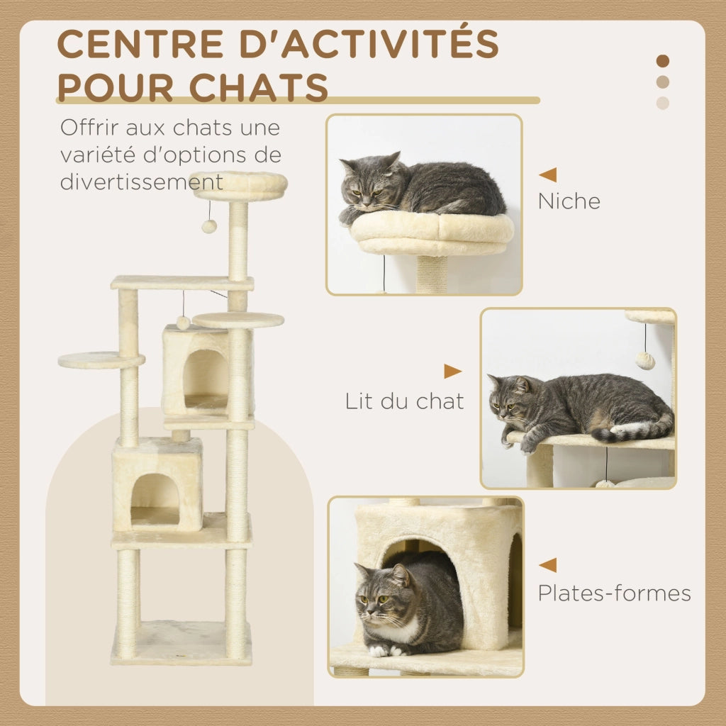 Albero per gatti con piattaforme e nicchie ¨C Minimal ¨C Beige 171 cm