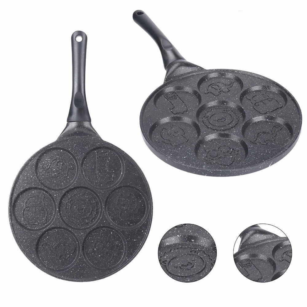 Trade Shop - Padella Antiaderente Per Pancake Uova Cialde Con 7 Stampi Forme Animali Rotonde 624391 -