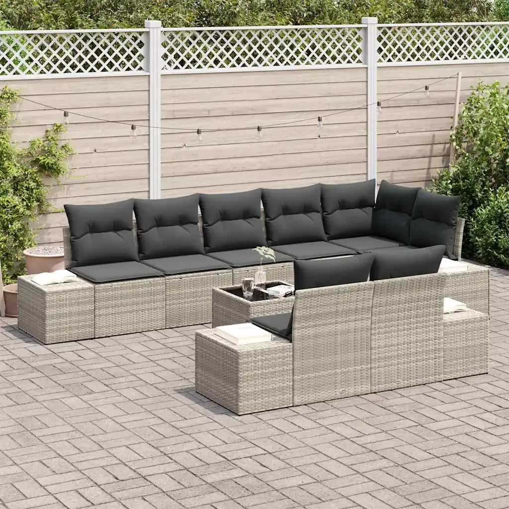 Set Divano da Giardino Grigio chiaro Poly Rattan