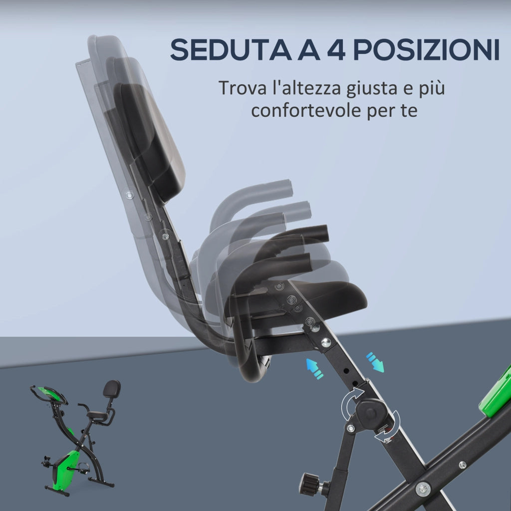 Cyclette Pieghevole 2 in 1 ¨C Xylo ¨C Resistenza Magnetica 8 Livelli, Sensore Cardiaco, Volano 2.5kg, Verde