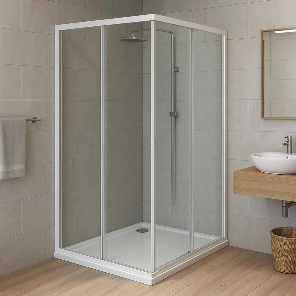 Box cabina doccia angolare con due ante scorrevoli in cristallo temprato trasparente *** misure 76.5-79.5x96.5-99.5xh...