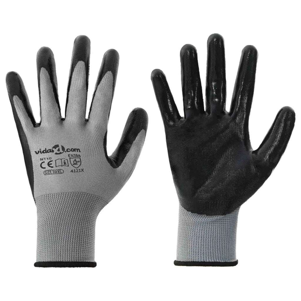 Guanti da Lavoro 12 pz Grigio e Nero 10 / xl Poliestere CFW8091234