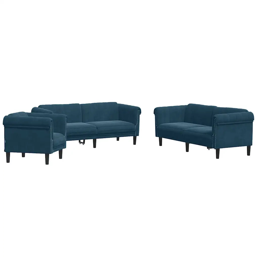 Set di Divani 3 pz Blu in Velluto 3209217