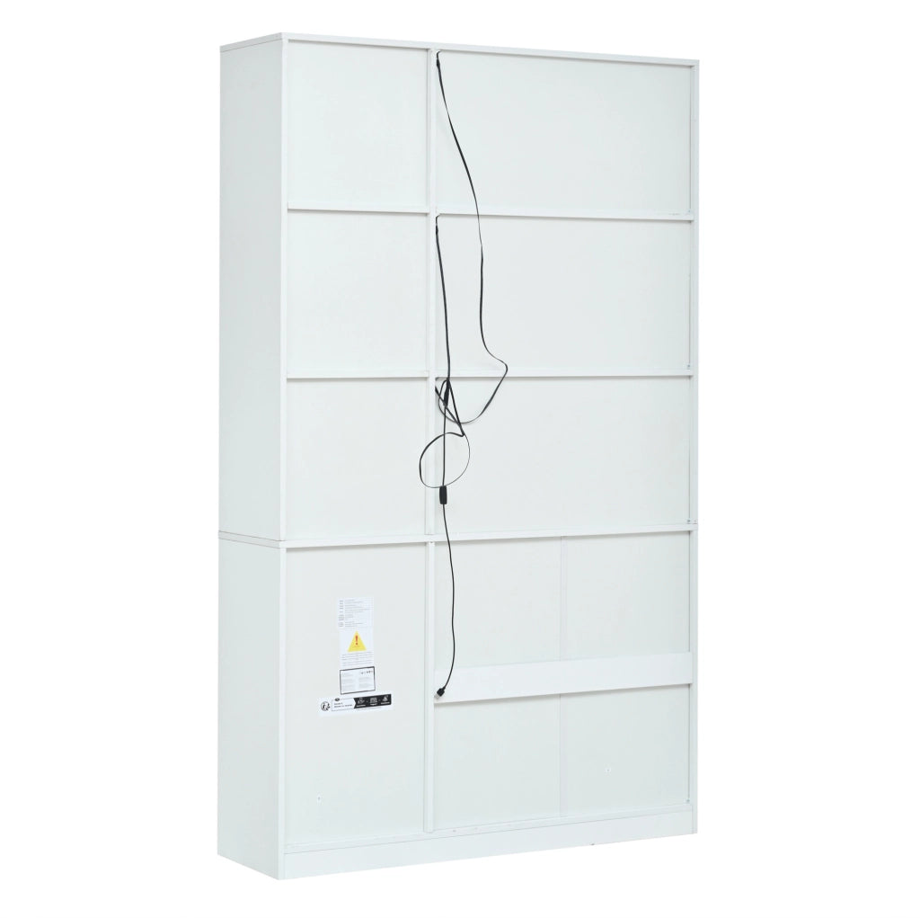 Vetrina alta con LED e 4 cassetti 120x35x200 cm; bianco; in truciolare con vetro temperato