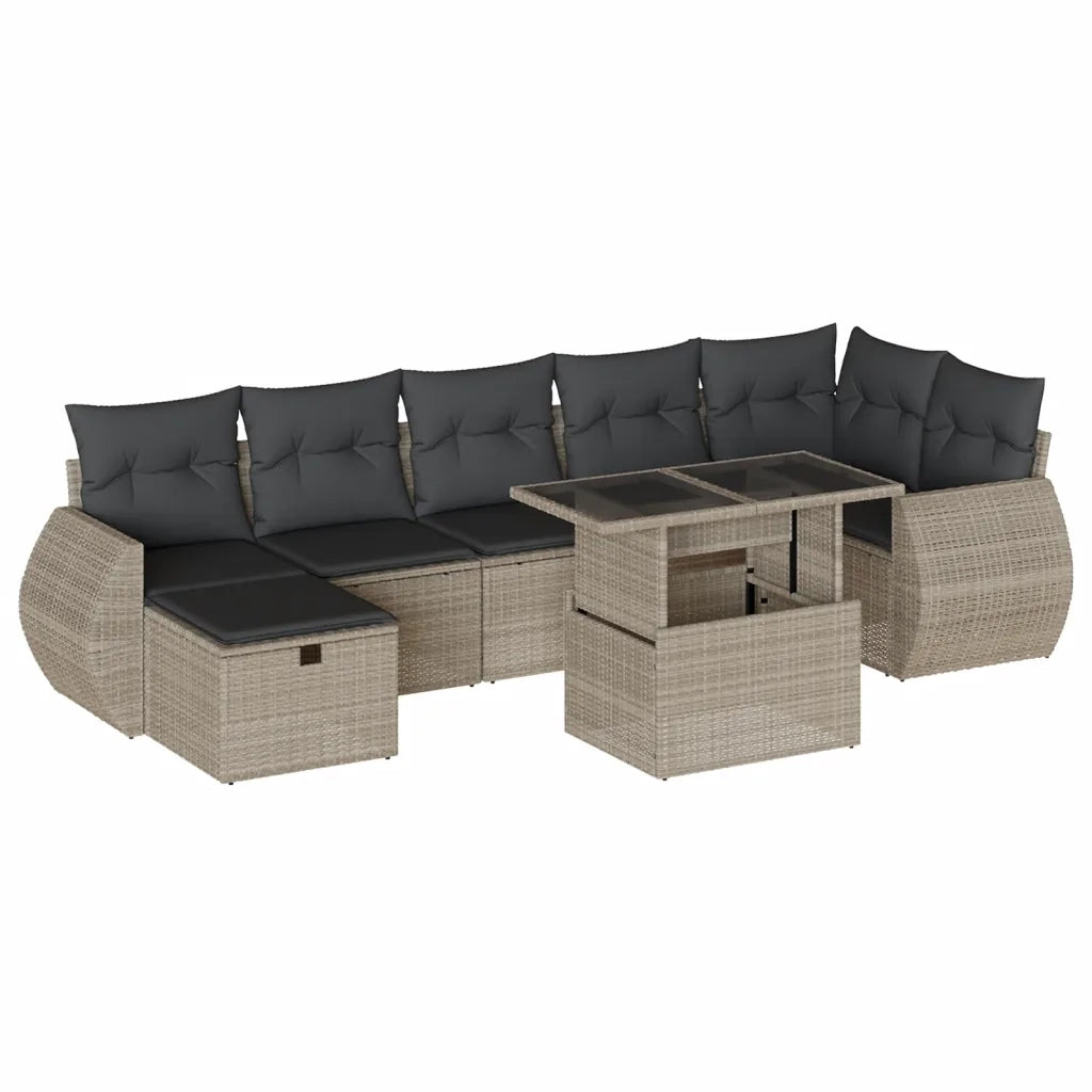 Set Divano da Giardino 8pz con Cuscini Grigio Chiaro Polyrattan