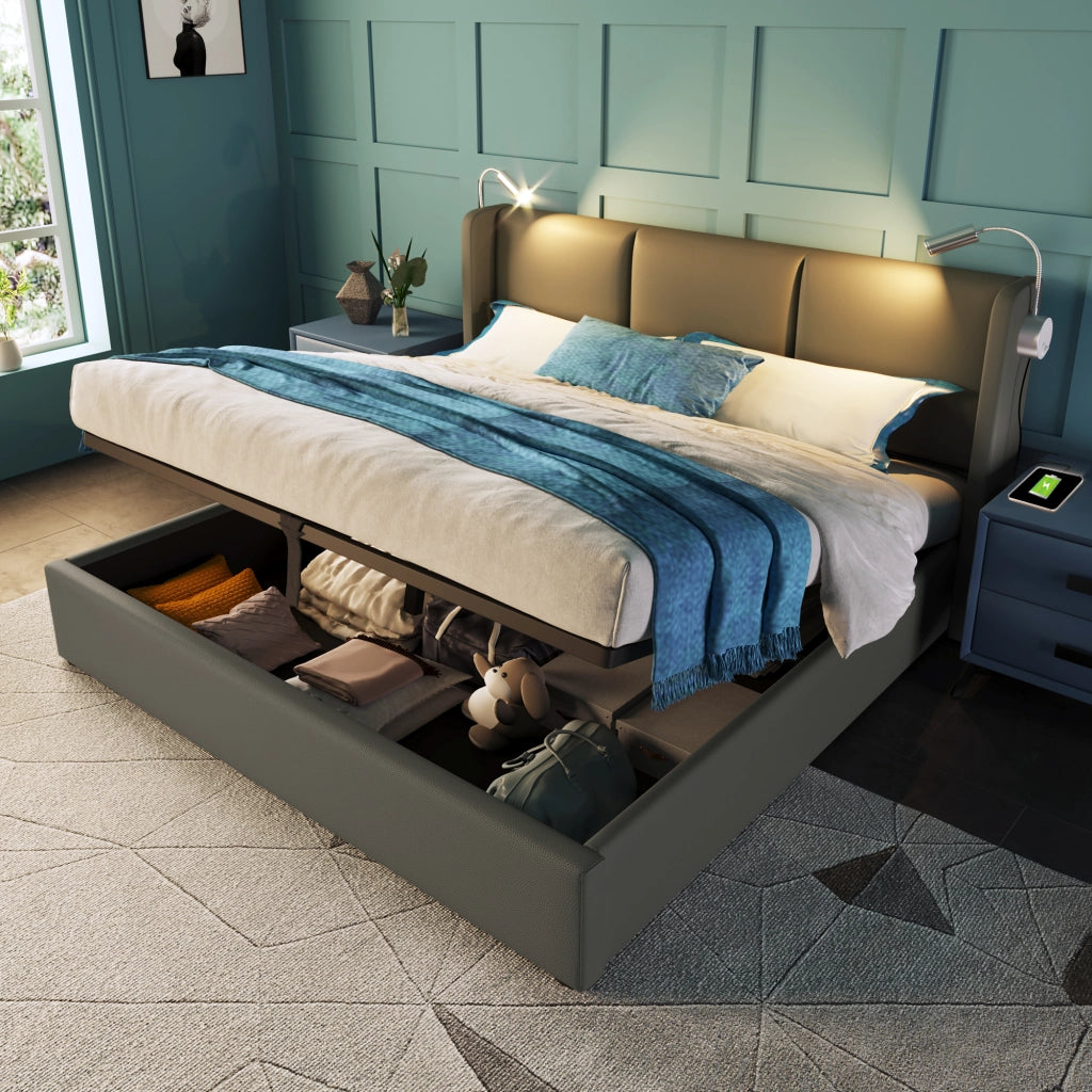 letto imbottito pu grigio 140x200 cm